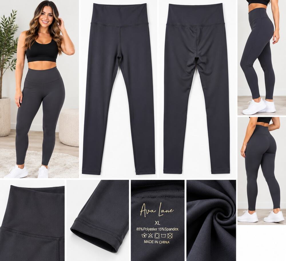 Ava Lane Women’s High-Waisted Leggings – Black/Charcoal – Size XL